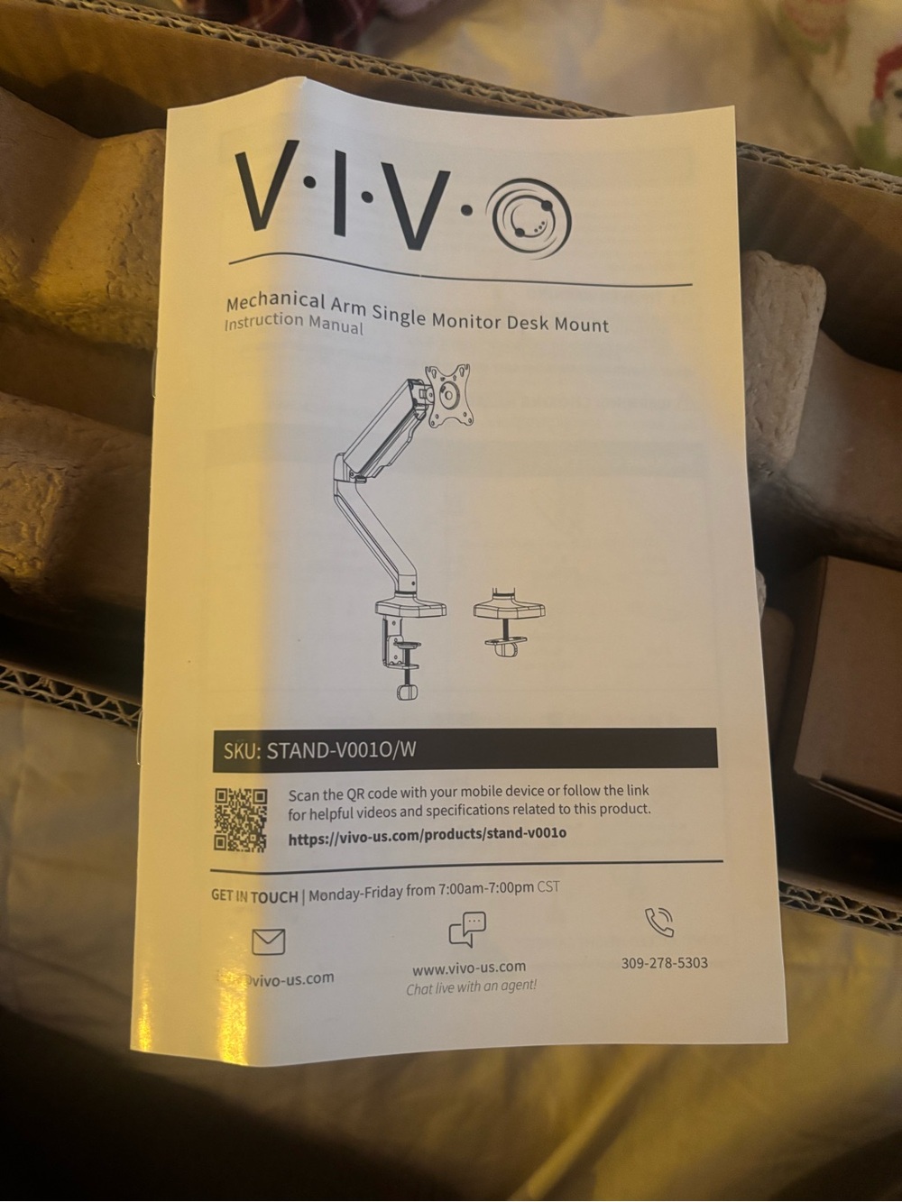 Vivo White Single Monitor Mechanical Arm Desk Mount Manual